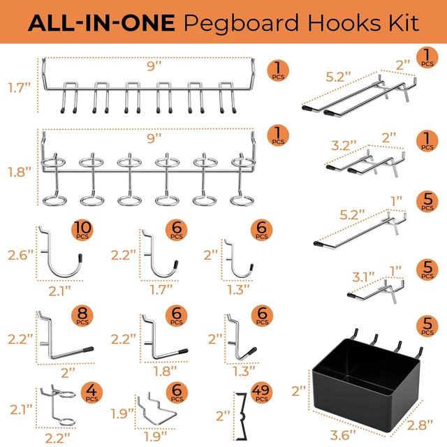 Alt view image 4 of 7 - 120PCS Pegboard Accessories Organizer Kit with Peg Borad Hooks & Bins Peg Board Hooks Assortment, For Organizing Various Tools, Fit 1/8 or 1/4 inch Pegboard, For Garage Hanging & Storage Tools