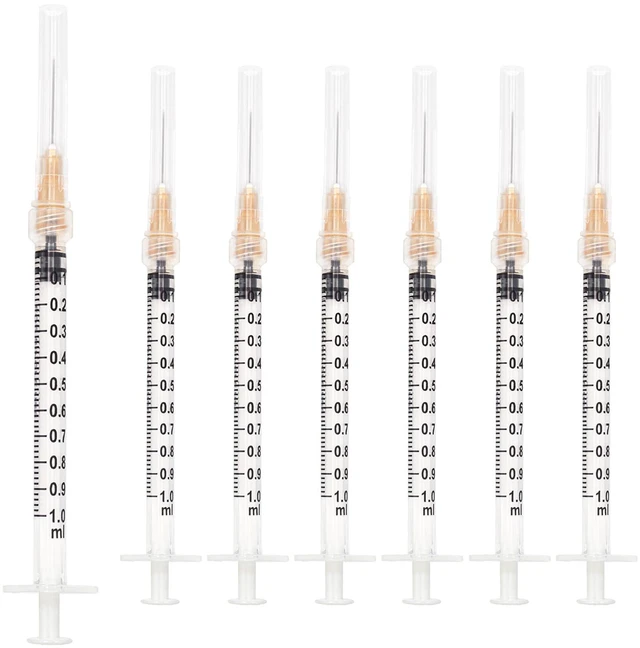 Main image of 100pcs 1ml 25G x 5/8 inch Scientific Accessories, Refilling Liquids 1cc 25g 5/8 inch 16mm Individually Wrapped, Lab Sample Injections, Disposable Luer Lock, Dispensing Supplies, Thick