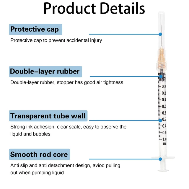 Alt view image 2 of 7 - 100pcs 1ml 25G x 5/8 inch Scientific Accessories, Refilling Liquids 1cc 25g 5/8 inch 16mm Individually Wrapped, Lab Sample Injections, Disposable Luer Lock, Dispensing Supplies, Thick