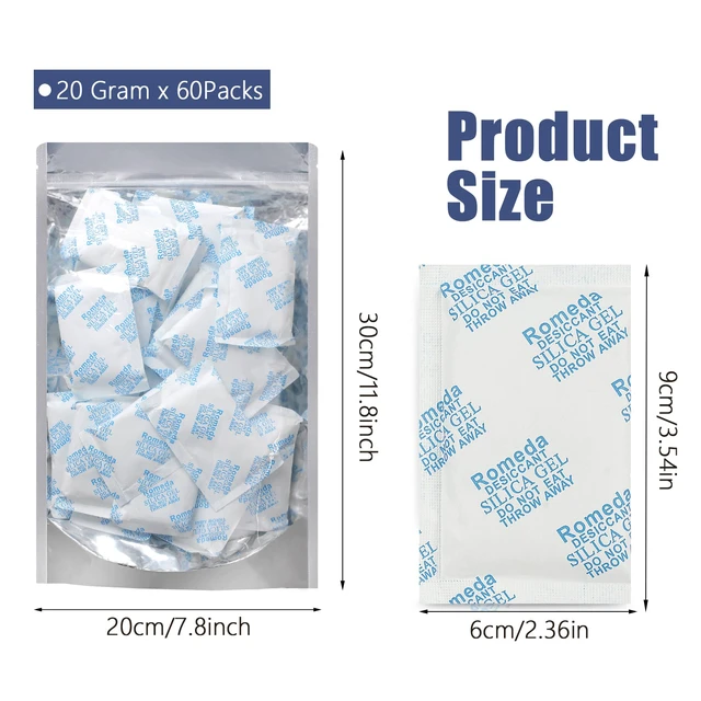 Alt view image 2 of 7 - 60 Pcs 20 Gram Silica Gel Packs, Transparent Desiccant, Desiccant Packets for Storage, Moisture Packs for Spices Jewelry Shoes Boxes Electronics Storage