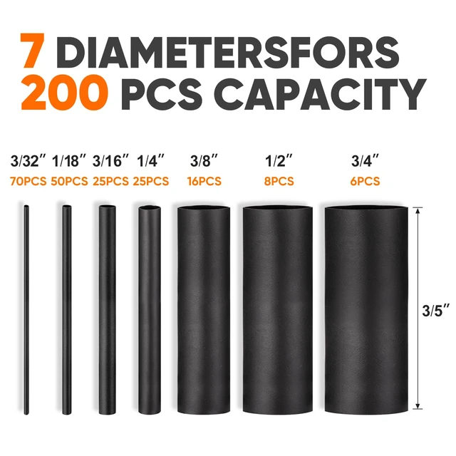 Alt view image 2 of 7 - Heat Shrink Tubing Kit 200 PCS, 3.54" Extra-Length, 3:1 Ratio Dual Walled with Strong Adhesive Lined, Marine Grade Shrink Wrap - Industrial Heat-Shrink Tubing -Black