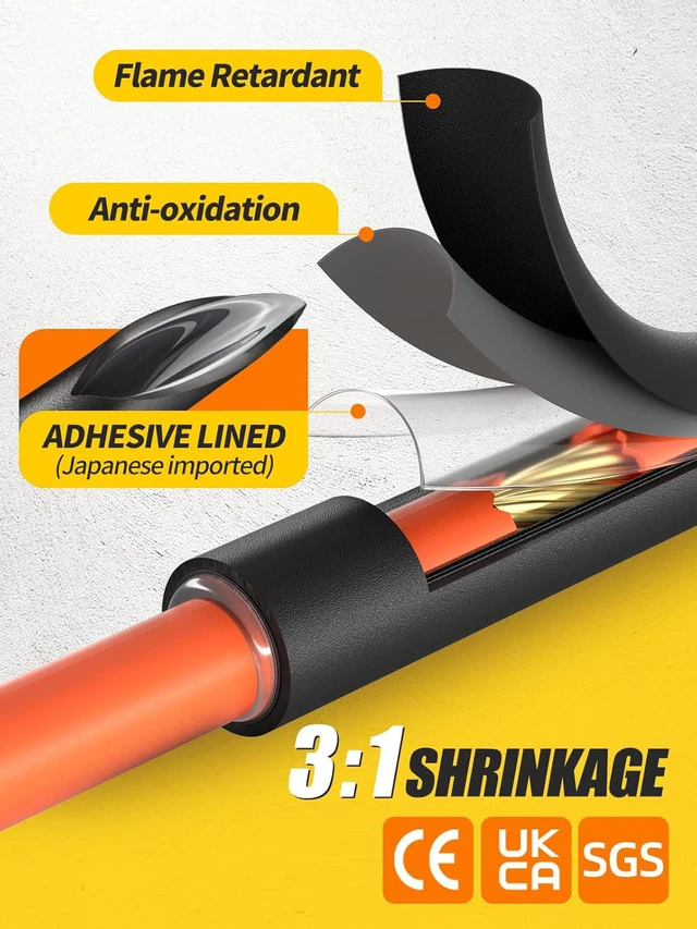 Alt view image 5 of 7 - Heat Shrink Tubing Kit 200 PCS, 3.54" Extra-Length, 3:1 Ratio Dual Walled with Strong Adhesive Lined, Marine Grade Shrink Wrap - Industrial Heat-Shrink Tubing -Black