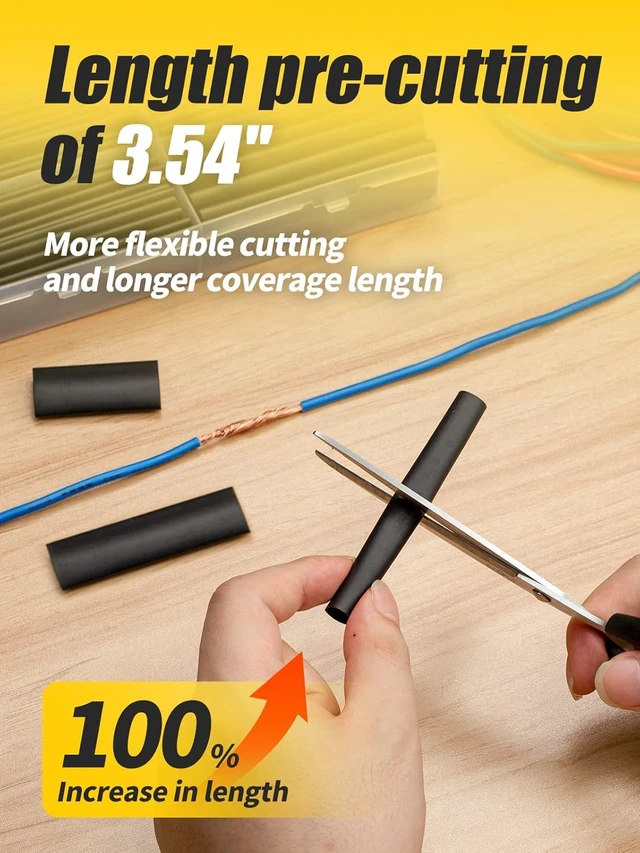 Alt view image 3 of 7 - Heat Shrink Tubing Kit 200 PCS, 3.54" Extra-Length, 3:1 Ratio Dual Walled with Strong Adhesive Lined, Marine Grade Shrink Wrap - Industrial Heat-Shrink Tubing -Black