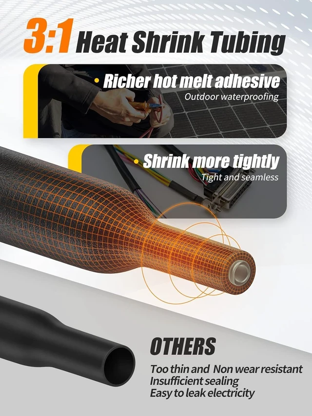 Alt view image 4 of 7 - Heat Shrink Tubing Kit 200 PCS, 3.54" Extra-Length, 3:1 Ratio Dual Walled with Strong Adhesive Lined, Marine Grade Shrink Wrap - Industrial Heat-Shrink Tubing -Black
