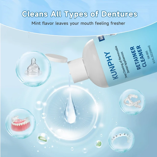 Alt view image 3 of 7 - 2 Pack Ultrasonic Retainer Cleaner Solution for Sonic Denture Cleaner-Professional Cleaning of Retainers, Invisible Aligners, Mouth Guards, Night Guards, Remove Odors, Discoloration & Stains 8.5oz