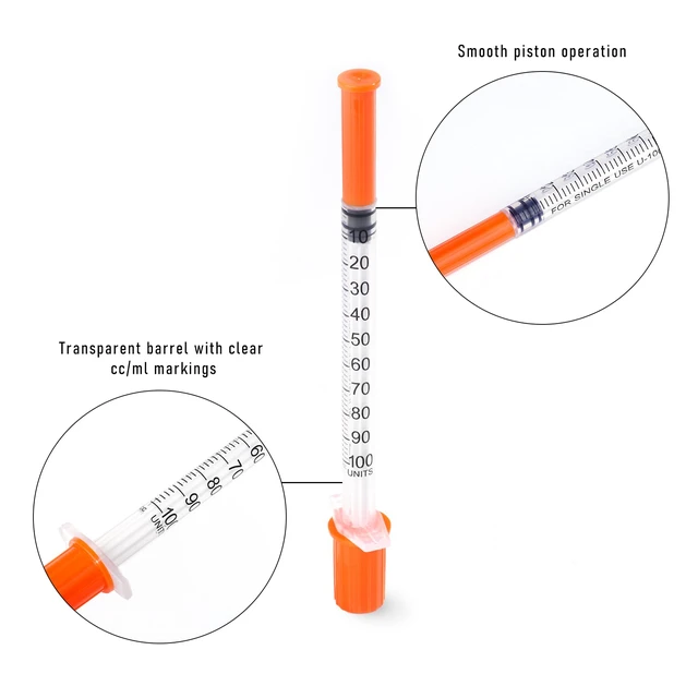 Alt view image 4 of 7 - 100pack 1cc Syringes with 32G 5/16 Inch-8mm U-100 Accurate Measuring for Liquid Individually Sealed Packaging