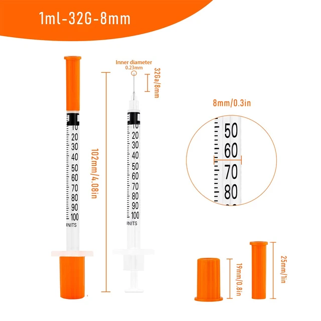 Alt view image 2 of 7 - 100pack 1cc Syringes with 32G 5/16 Inch-8mm U-100 Accurate Measuring for Liquid Individually Sealed Packaging
