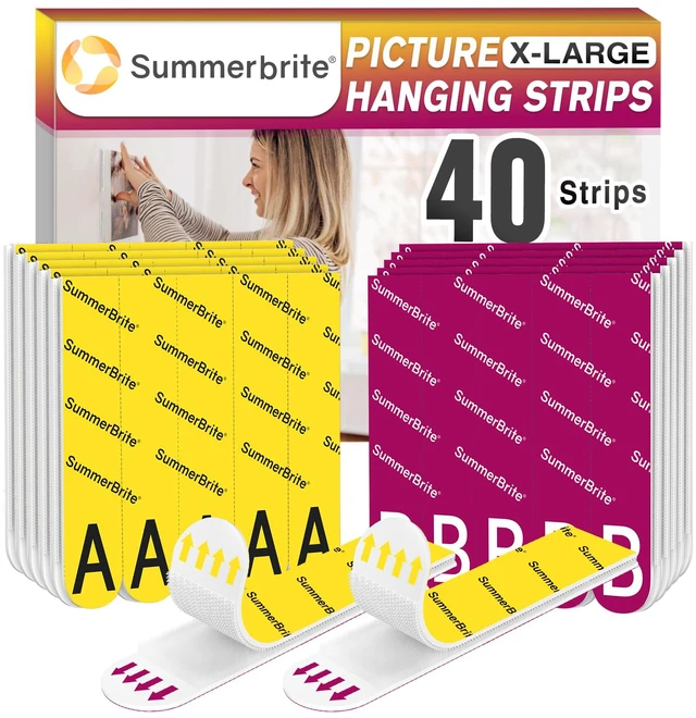 Main image of Picture Hanging Strips Heavy Duty XL 20 Pairs Damage Free Hanging Picture Hangers, Removable Hook and Loop Wall Strips, Frame Stickers No Nails for Home Decor Wall Posters