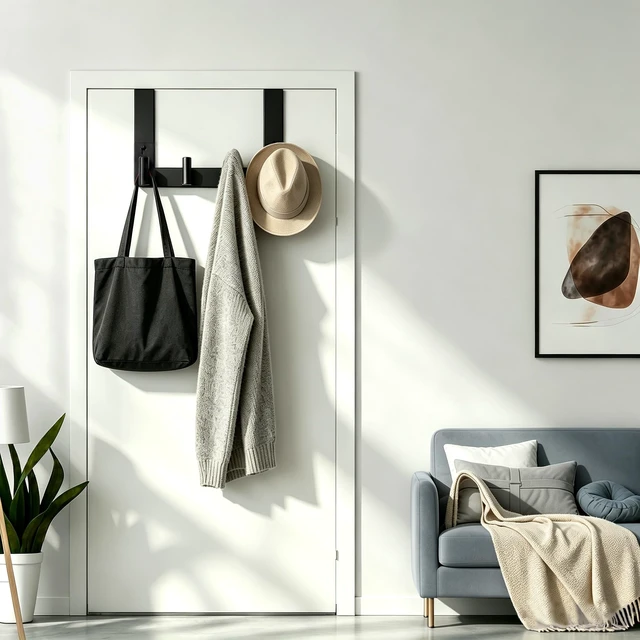 Alt view image 5 of 6 - Door Towel Rack, Wooden Door Metal Hook, Heavy-Duty Storage Clothes Hanger, Outerwear Backpack (4 Hook, Fits 1-3/4'' Thick)
