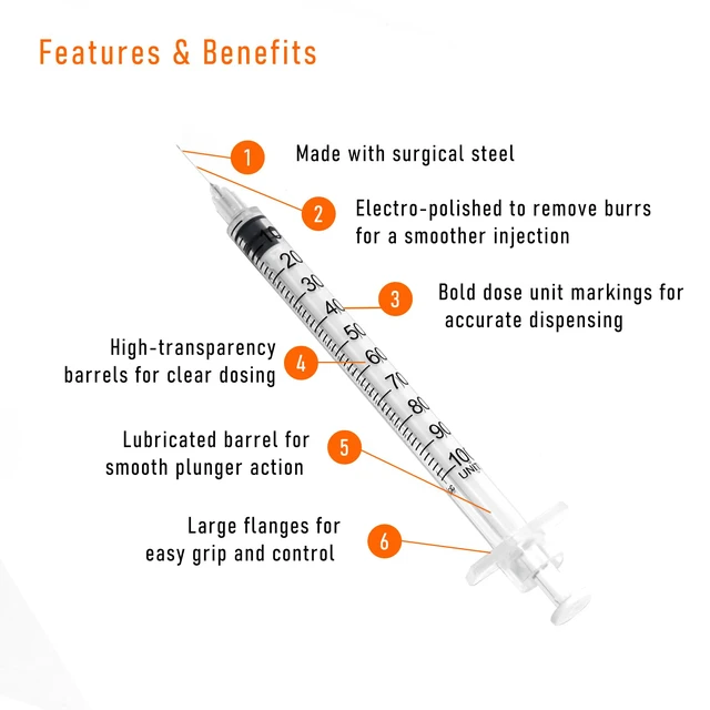 Alt view image 3 of 7 - 100pack 1cc Syringes with 32G 5/16 Inch-8mm U-100 Accurate Measuring for Liquid Individually Sealed Packaging
