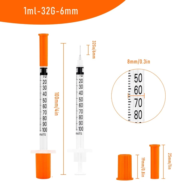 Alt view image 2 of 7 - 100pack 1cc Syringes with 32G 1/4 Inch-6mm U-100 Accurate Measuring for Liquid Individually Sealed Packaging