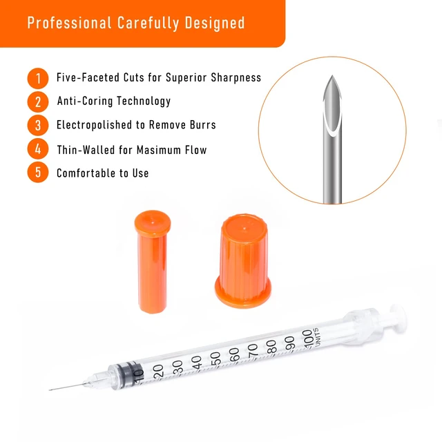 Alt view image 4 of 7 - 100pack 1cc Syringes with 32G 1/4 Inch-6mm U-100 Accurate Measuring for Liquid Individually Sealed Packaging