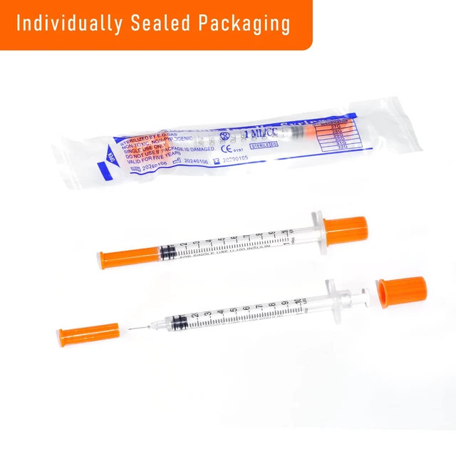Alt view image 5 of 7 - 100pack 1cc Syringes with 32G 5/16 Inch-8mm U-100 Accurate Measuring for Liquid Individually Sealed Packaging
