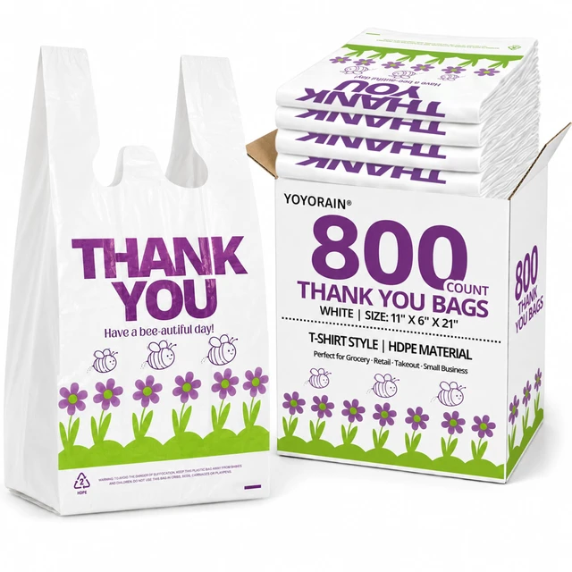 Main image of Purple Special Design T-Shirt Bags, 11 x 6 x 21 in Durable plastic with handles, purple carryout sacks for grocery, retail, takeout and small business use