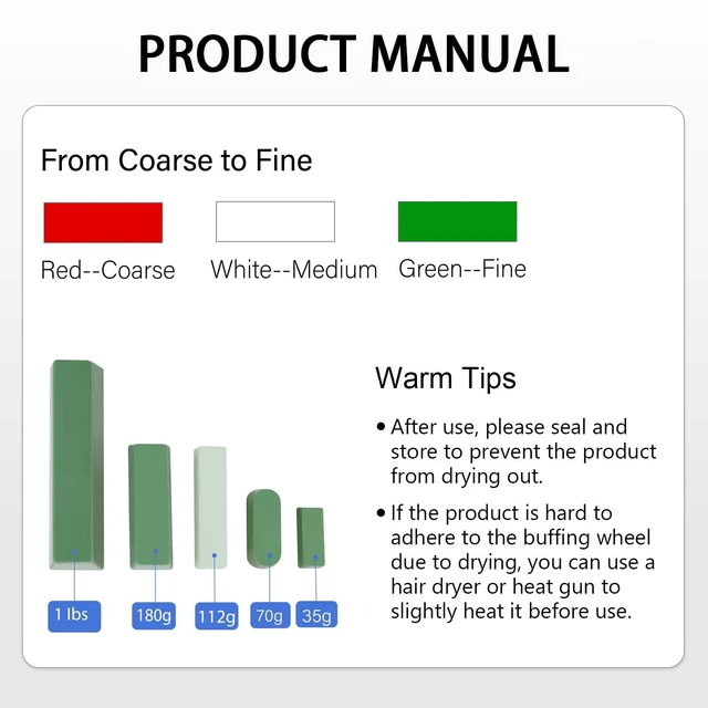 Alt view image 7 of 7 - Buffing Polishing Cutting Compounds 12 Oz. Kit - Green Fine/White Medium/Red Coarse - 3 Pack
