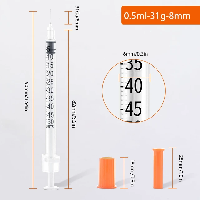 Alt view image 2 of 7 - U-100 1/2ml 31ga 0.5cc 31G x 8 mm (5/16"), 100Pack Lab Disposable Dispensing Supplies