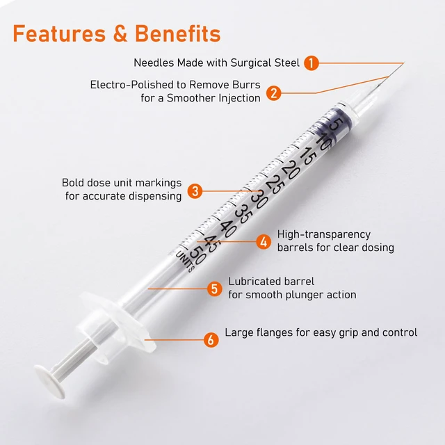 Alt view image 3 of 7 - U-100 1/2ml 31ga 0.5cc 31G x 8 mm (5/16"), 100Pack Lab Disposable Dispensing Supplies