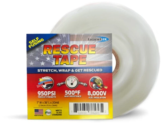 Main image of Rescue Tape, Self-Fusing Silicone Repair Tape, 1 in x 36 ft, White Self-Fusing Silicone Tape, Waterproof Seal, Leak Repair, Heat Resistant, Electrical Insulation