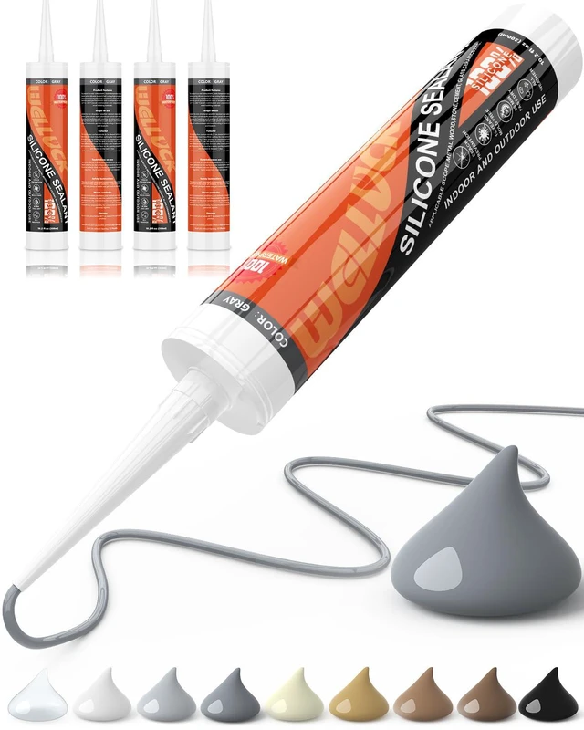 Main image of Gray Silicone Caulk, 100% Waterproof Silicone Sealant Adhesive Caulking,for RV, Kitchen,Bathroom, Window, Door, Glass,10.2FL.OZ/300ML4 Pack