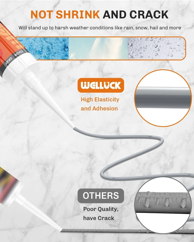 Alt view image 6 of 7 - Gray Silicone Caulk, 100% Waterproof Silicone Sealant Adhesive Caulking,for RV, Kitchen,Bathroom, Window, Door, Glass,10.2FL.OZ/300ML4 Pack