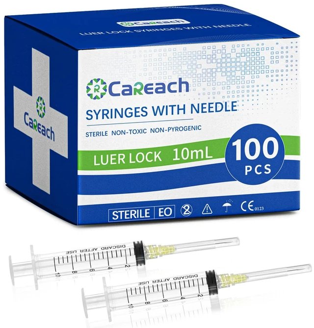 Main image of 100pcs 10mL Syringe 20Gauge 1.5inch Luer Lock, Individually Wrapped
