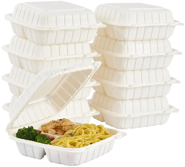 Main image of 8X8 3Compartment 50Pack Plastic Clamshell Take Out Food Containers, Heavy Duty To-go Disposable Lunch Box Restaurant Meal Prep Packaging Catering Hinged Container (Formerly FULING)