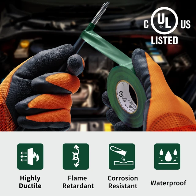 Alt view image 3 of 7 - Electrical Tape, 10 Rolls General Use PVC Electric Tape, UL/CSA Listed ¾ in x 66 ft Insulating Vinyl Tape for Electrical, Repairs, Automotive and Equipment, EE-100, Green