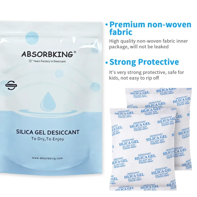 Alt view image 4 of 7 - Silica Gel Packets, 300 Gram 6 Packs Food Safe Desiccant Packs, Large Desiccant Packs for Storage, Reusable Large Moisture Absorbers for Storage Bins, 3D Filaments, Electronics, Safes
