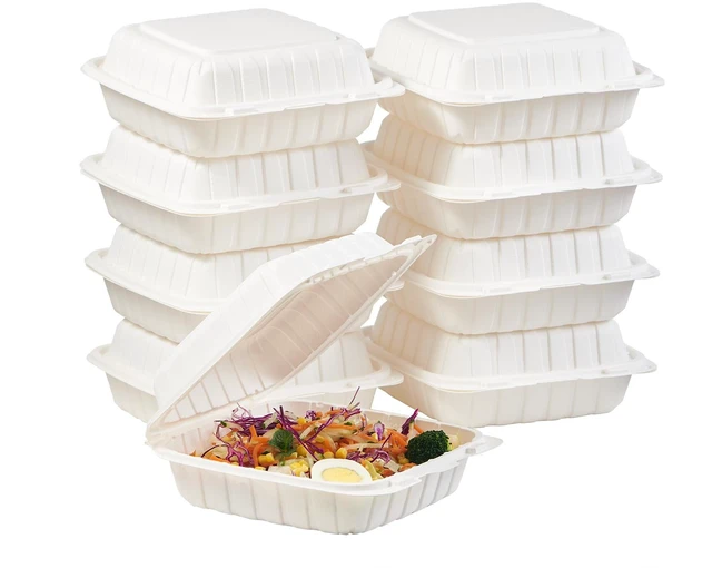 Main image of 8X8" 1-Compartment 50Pack Plastic Clamshell Take Out Food Containers Heavy-Duty Togo Disposable Lunch Box With Secure Snap Hinged Lid Meal Prep for Parties Restaurants and Food Trucks Microwave Safe