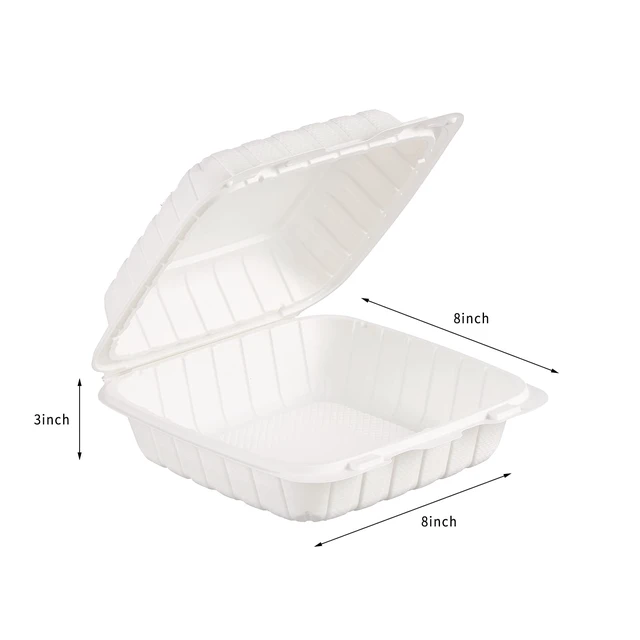 Alt view image 2 of 7 - 8X8" 1-Compartment 50Pack Plastic Clamshell Take Out Food Containers Heavy-Duty Togo Disposable Lunch Box With Secure Snap Hinged Lid Meal Prep for Parties Restaurants and Food Trucks Microwave Safe