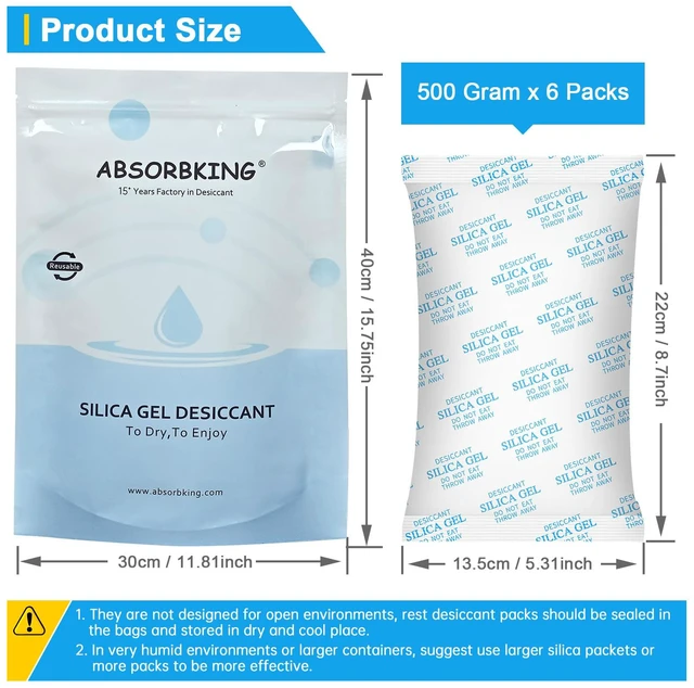 Alt view image 2 of 7 - Desiccant Packs 500 Gram 6 Packs Silica Packets, Silica Gel Car Dehumidifier by Reusable, Large Moisture Absorbers for Electric Tool, Basement, 3D Filaments and Safes