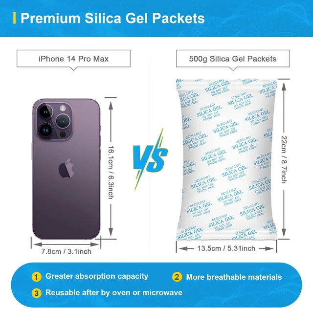 Alt view image 3 of 7 - Desiccant Packs 500 Gram 6 Packs Silica Packets, Silica Gel Car Dehumidifier by Reusable, Large Moisture Absorbers for Electric Tool, Basement, 3D Filaments and Safes