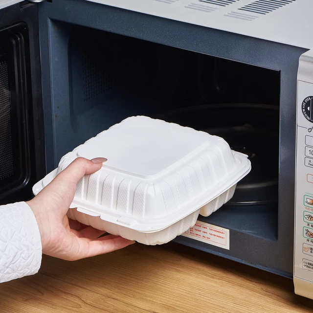 Alt view image 3 of 7 - 8X8" 1-Compartment 50Pack Plastic Clamshell Take Out Food Containers Heavy-Duty Togo Disposable Lunch Box With Secure Snap Hinged Lid Meal Prep for Parties Restaurants and Food Trucks Microwave Safe