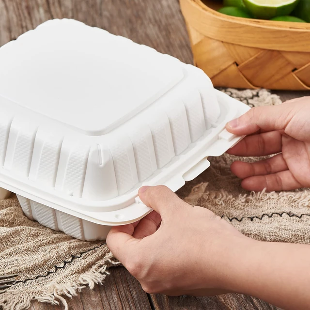 Alt view image 4 of 7 - 8X8" 1-Compartment 50Pack Plastic Clamshell Take Out Food Containers Heavy-Duty Togo Disposable Lunch Box With Secure Snap Hinged Lid Meal Prep for Parties Restaurants and Food Trucks Microwave Safe