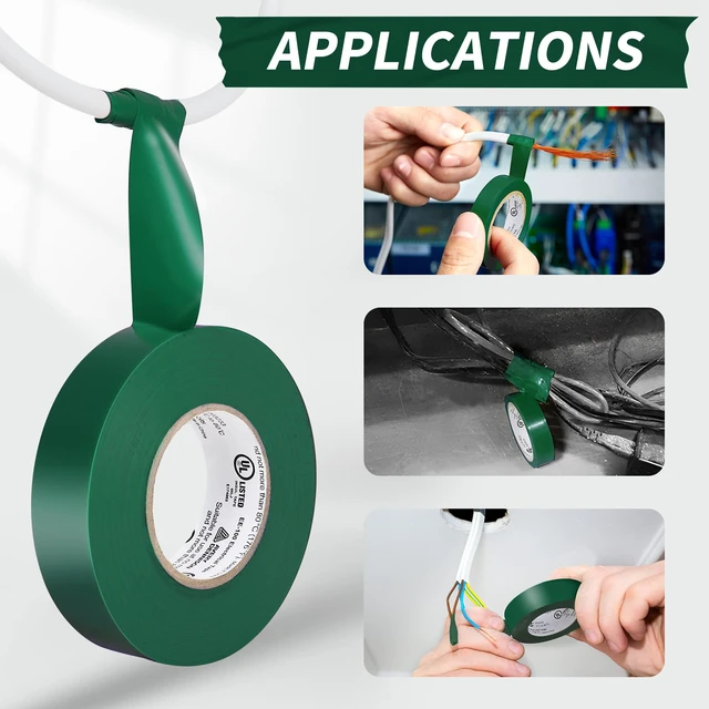 Alt view image 7 of 7 - Electrical Tape, 10 Rolls General Use PVC Electric Tape, UL/CSA Listed ¾ in x 66 ft Insulating Vinyl Tape for Electrical, Repairs, Automotive and Equipment, EE-100, Green