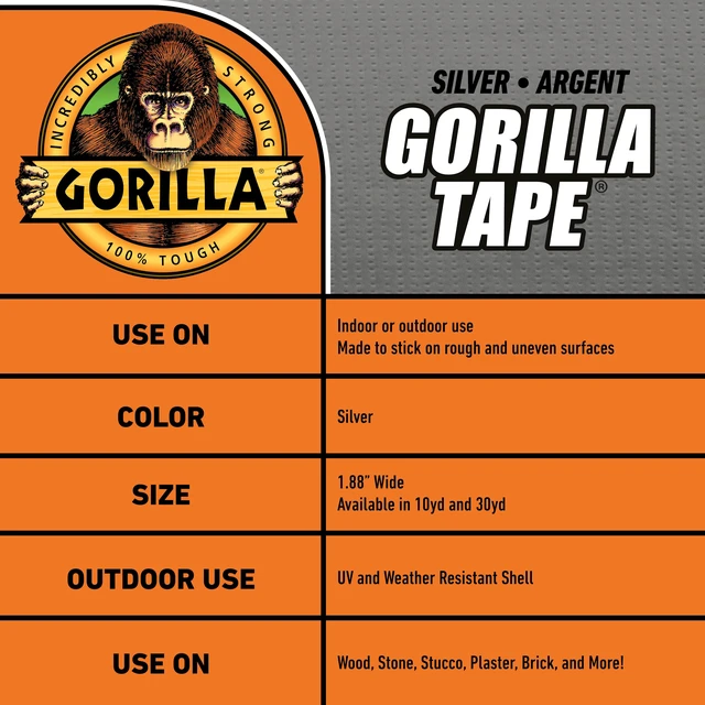 Alt view image 5 of 7 - Tape,1.88 in x 10 yd,Silver - Duct,Utility,Triple Layer Strength,Indoor & Outdoor,Weather Resistant Shell,(Pack of 6)
