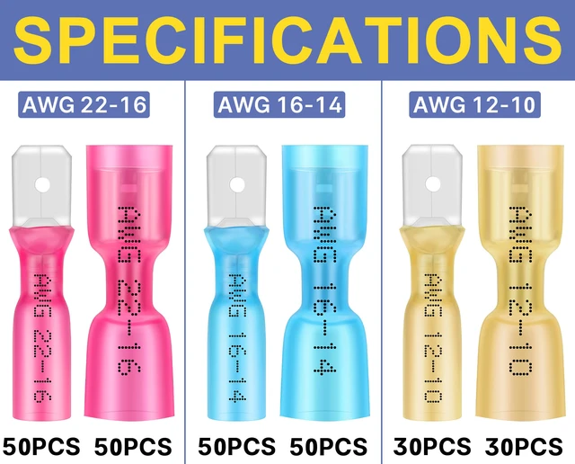 Alt view image 2 of 6 - 260PCS Heat Shrink Spade Connectors - Quick Disconnect Female & Male Spade Terminals for Watercraft, Electronics & Automotive (Pack of 2)