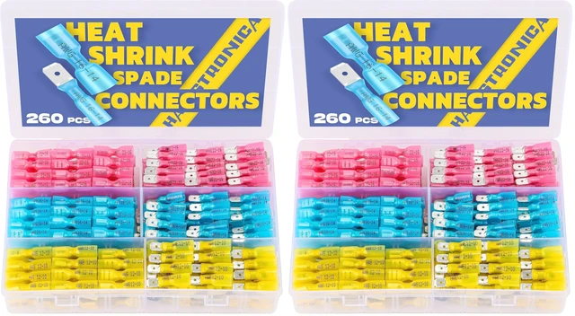 Main image of 260PCS Heat Shrink Spade Connectors - Quick Disconnect Female & Male Spade Terminals for Watercraft, Electronics & Automotive (Pack of 2)