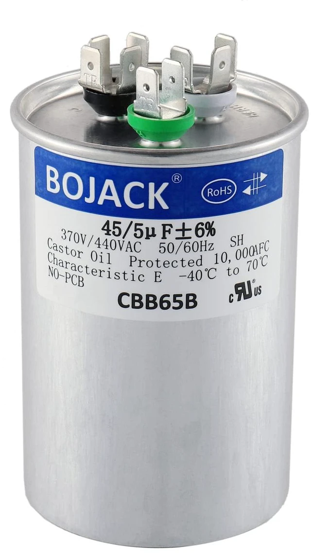 Main image of 45+5 uF 45/5 MFD ±6% 370V/440VAC CBB65 Dual Run Circular Start Capacitor for AC Motor Run or Fan Start or Condenser Straight