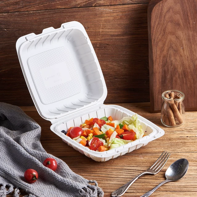 Alt view image 5 of 7 - 8X8" 1-Compartment 50Pack Plastic Clamshell Take Out Food Containers Heavy-Duty Togo Disposable Lunch Box With Secure Snap Hinged Lid Meal Prep for Parties Restaurants and Food Trucks Microwave Safe