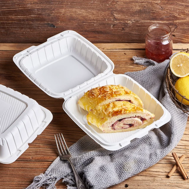 Alt view image 6 of 7 - 8X8" 1-Compartment 50Pack Plastic Clamshell Take Out Food Containers Heavy-Duty Togo Disposable Lunch Box With Secure Snap Hinged Lid Meal Prep for Parties Restaurants and Food Trucks Microwave Safe