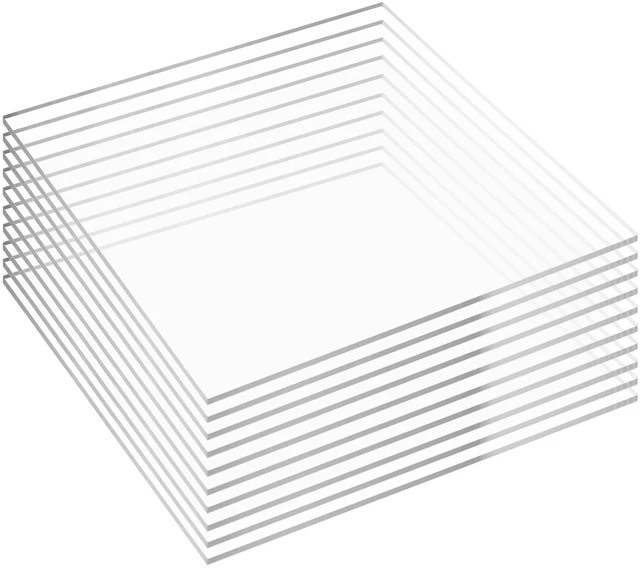 Main image of Pack of 10 Clear Cast Acrylic Sheet 12" x 12" x 1/8" Thick (3mm) Plexiglass Panel; Transparent Square; Plastic Board; for Sign, Craft, Display Projects, Laser Cutting, Engraving