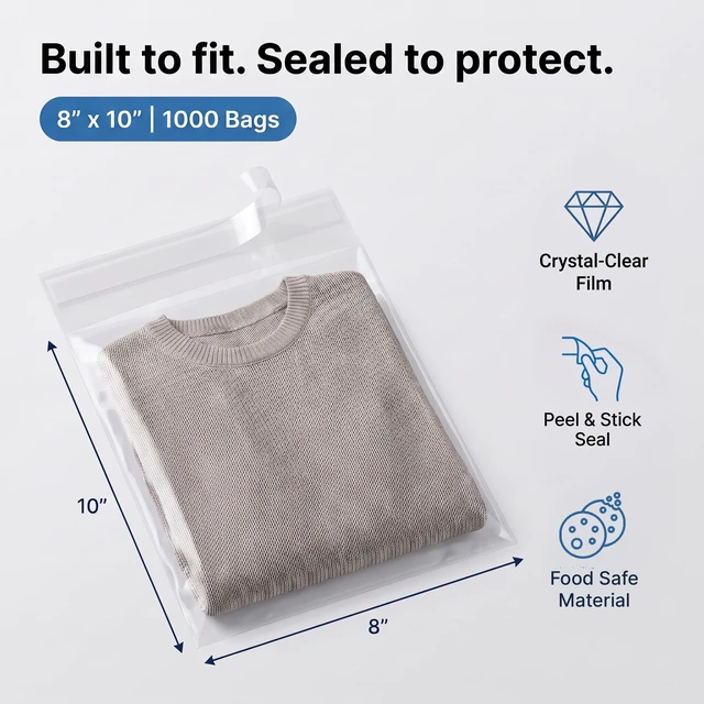 Alt view image 2 of 7 - 8x10 Self-Sealing Cellophane Bags (1000 Count) Clear Resealable Cello Bags for Art Prints, Photos, Stickers, Cookies, and Crafts - Resealable Adhesive Flap, Reinforced Sides