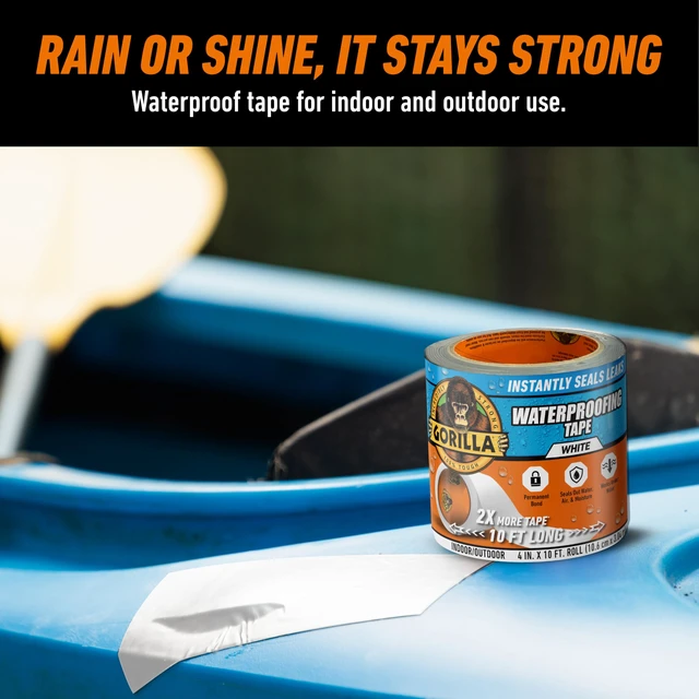 Alt view image 5 of 7 - Waterproofing Tape, Permanent, White, 4" x 10 Weather Resistant for Leaks and Repairs, Conforms to All Surfaces, UV and Moisture Resistant Backing