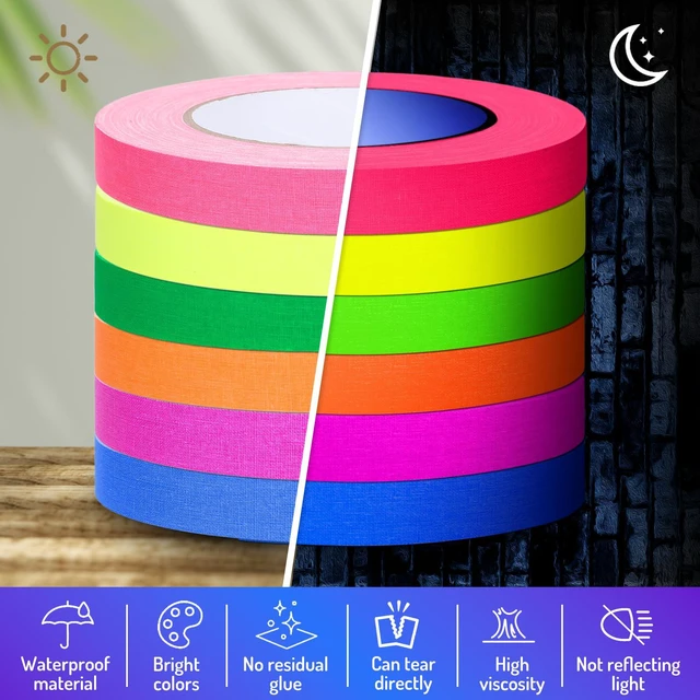 Alt view image 3 of 7 - 6 Colors Neon Gaffer Cloth Tape Fluorescent Rainbow Color UV Blacklight Tapes Neon Duct Reflective Tapes for Party Supplies (0.6 Inch x 120 Ft)
