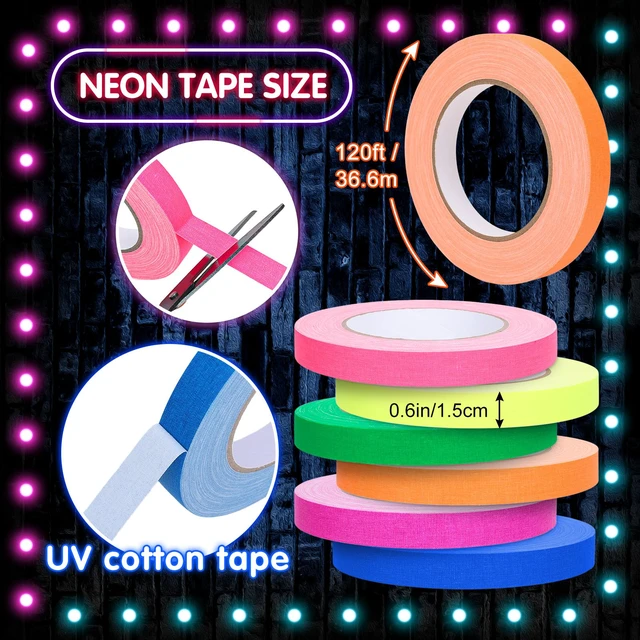 Alt view image 2 of 7 - 6 Colors Neon Gaffer Cloth Tape Fluorescent Rainbow Color UV Blacklight Tapes Neon Duct Reflective Tapes for Party Supplies (0.6 Inch x 120 Ft)