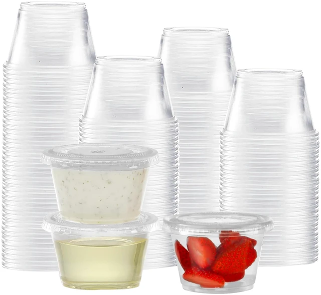 Main image of 100 Sets - 4 oz Portion Containers with Lids, Airtight and Stackable, Jello Shot, Sauce, Condiment Cups for Lunch, Party, Trips
