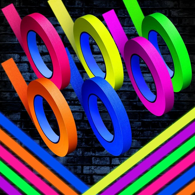 Alt view image 4 of 7 - 6 Colors Neon Gaffer Cloth Tape Fluorescent Rainbow Color UV Blacklight Tapes Neon Duct Reflective Tapes for Party Supplies (0.6 Inch x 120 Ft)