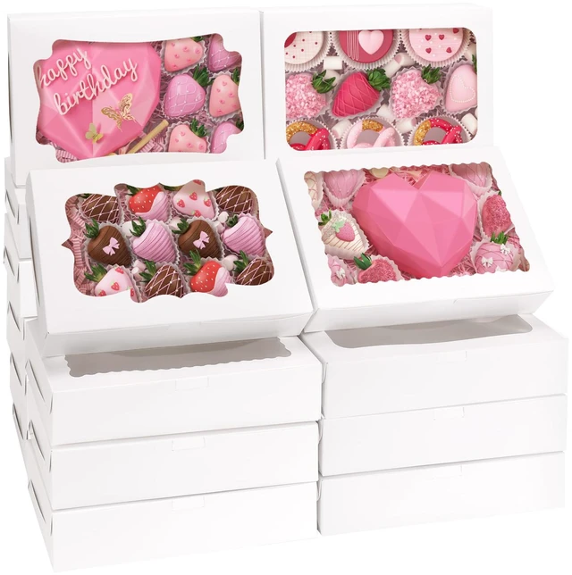 Main image of 80pcs Cookie Boxes with 4 Style Window, 12x8x2.5 In White Bakery Boxes Treat Boxes, Dessert Boxes Ideal for Chocolate Covered Strawberries,Muffins, Donuts, Pastries and More