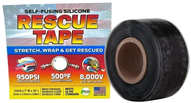Main image of Rescue Tape, Self-Fusing Silicone Repair Tape, 1 in x 36 ft, Black Self-Fusing Silicone Tape, Waterproof Seal, Leak Repair, Heat Resistant, Electrical Insulation